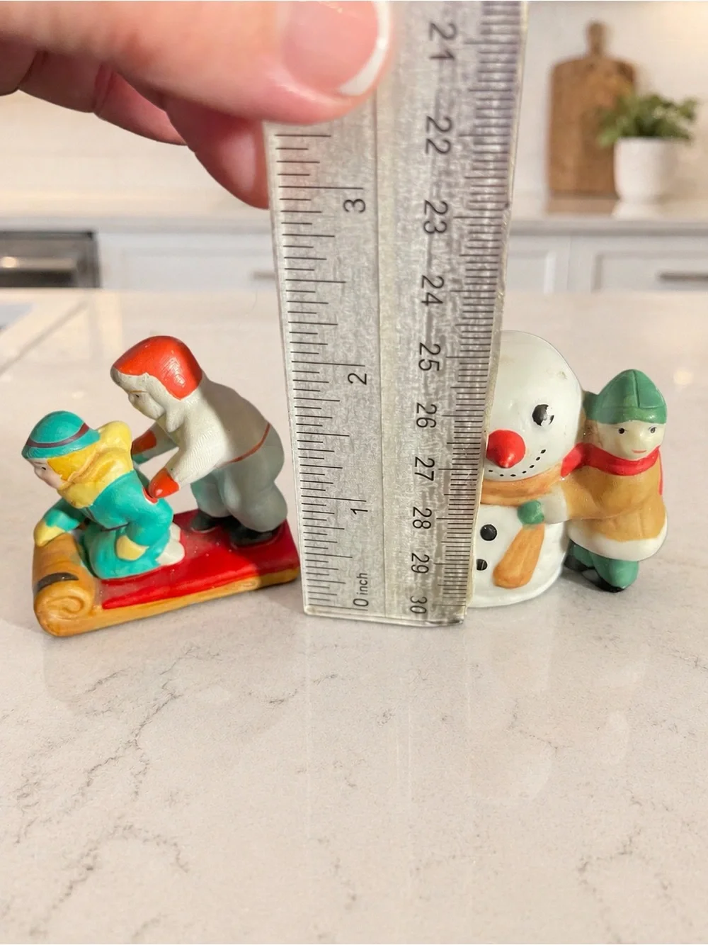 Set of 2 Lemax Mini Christmas Figurines Snowman & Sledding Children Holiday Deco
